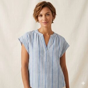 Time and True Blue and White Striped Women's Top, PTP 23